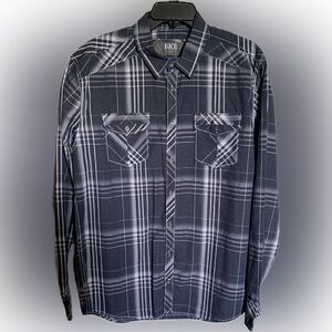 BKE Men's Blue and White Plaid Button-Down Shirt
